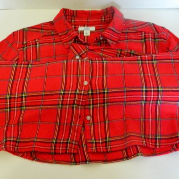 Ladies Croft & Barrow Red Plaid Extra Soft Flannel Soft Button Down Shirt Large - Picture 8 of 13